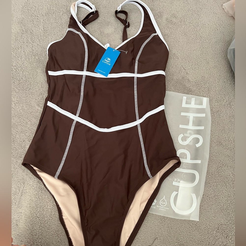 Cupshe Chocolate One-Piece Swimsuit with White Accents
